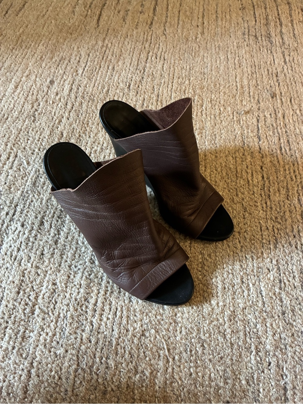Balenciaga Vintage Brown Glove Leather Open Toe Wedge Mule Sandals Size 40